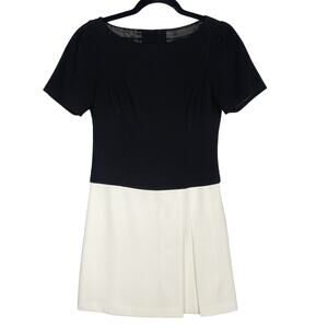 White House Black Market 0 Black Cream Colorblock Button Back Dress Short Sleeve